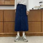 High-waist A-line Back-slit Denim Maxi Skirt