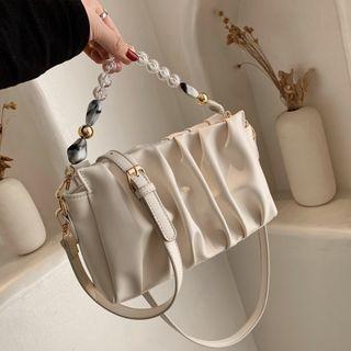 Bead Top Handle Shirred Crossbody Bag