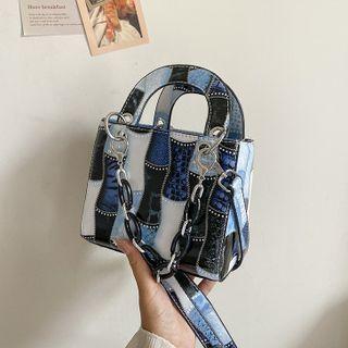 Print Faux Leather Crossbody Bag Blue - One Size