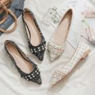 Fringed Tweed Faux Pearl Flats