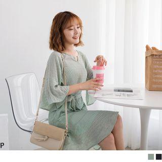 Flutter Sleeve Tie-waist Ruffled Hem Dress