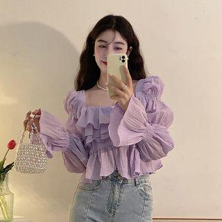 Plain Ruffle Oversize Blouse Purple - One Size