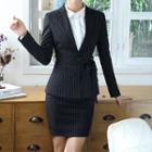 Pinstriped Blazer / Dress Pants / Mini Pencil Skirt / Set