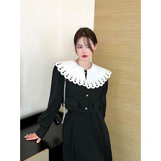Flower Collar Blouse Black - One Size