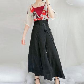 Strappy Top / Elbow-sleeve Top / Maxi Skirt / Set