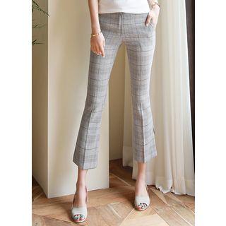 Glen-plaid Boot-cut Pants