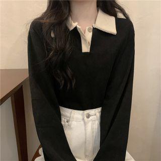 Polo-neck Contrast Trim Top
