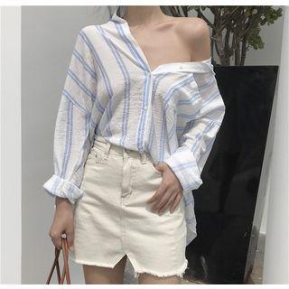 Striped Long Sleeve Blouse Stripe - Blue - One Size