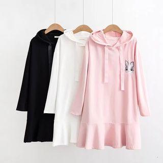 Embroidered Long-sleeve Hooded Dress