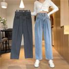 High Waist Washed Crop Wide Leg Jeans