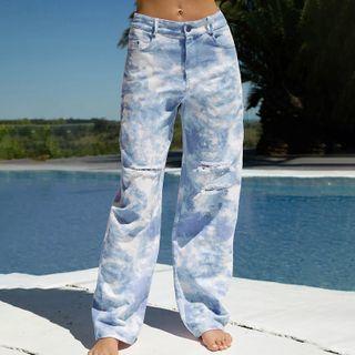 Tie Dye Ripped Wide-leg Jeans
