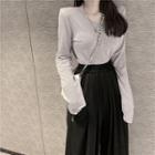 Plain Long-sleeve T-shirt / High-waist Harem Pants
