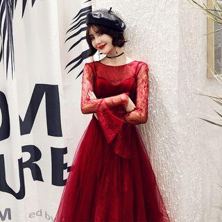 Bell-sleeve Midi A-line Cocktail Dress