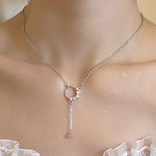 Hoop Rhinestone Pendant Alloy Necklace Jml5079 - Silver - One Size