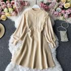 Round-neck Knitted Long-sleeve A-line Dress