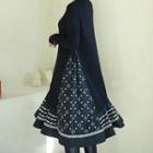 Zip-side Ruffle-panel Long Knit Dress Black - One Size