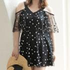 Printed Cold-shoulder Swimdress