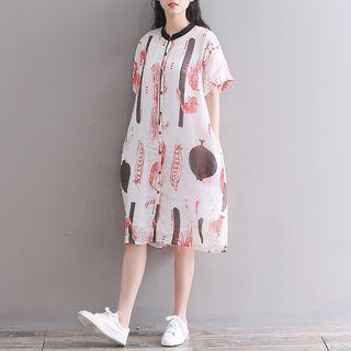 Short-sleeve Print Midi Shirtdress
