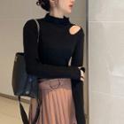 Mock-neck Cut-out Knit Top Black - One Size