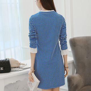 Frill Trim Check Long-sleeve Shift Dress