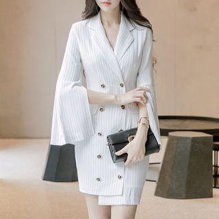 Notched-lapel Flare-sleeve Double-breasted Dress