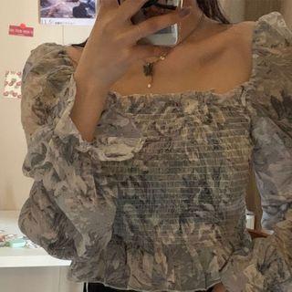 Printed Square-neck Blouse