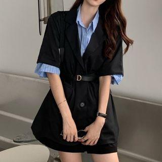 Short-sleeve Blazer / Short-sleeve Striped Shirt