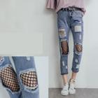 Inset Fishnet Distressed Jeans