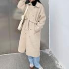 Double-breasted Fleece Trench Coat Almond - One Size