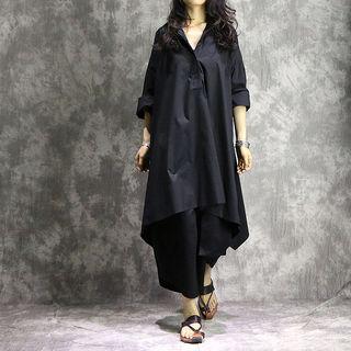 Long-sleeve Placket Long Top
