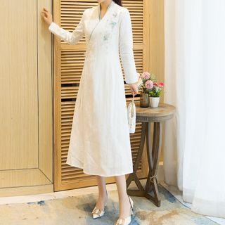 Traditional Chinese Long-sleeve Linen A-line Dress