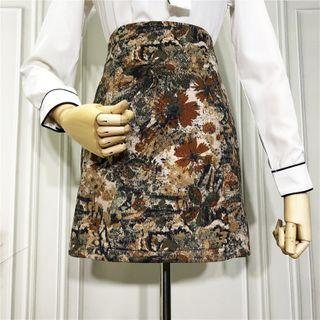 Printed Mini A-line Faux Suede Skirt