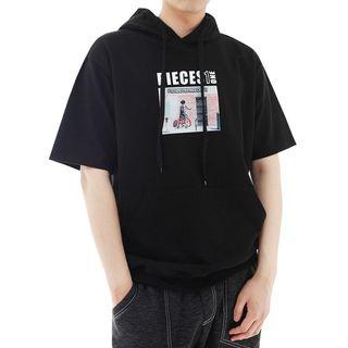 Plus Size Printed Short-sleeve Hoodie