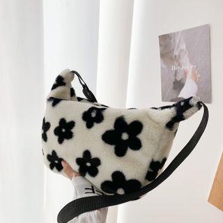 Floral Fluffy Crossbody Bag Black Floral - White - One Size