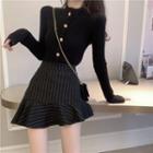 Slim-fit Cardigan / Striped Irregular Skirt