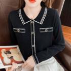 Embroidered Trim Polo Knit Top (various Designs)