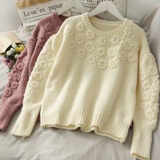 Flower-embroidered Loose-fit Sweater
