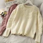Flower-embroidered Loose-fit Sweater