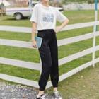 Short-sleeve Cartoon Print T-shirt / Cropped Harem Pants / Set