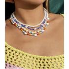 Set Of 4: Layered Beaded Faux Pearl Necklace 2677 - Gold - One Size