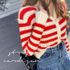 V-neck Stripe Rib-knit Cardigan