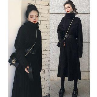 Turtleneck Midi Rib-knit Sweater Dress
