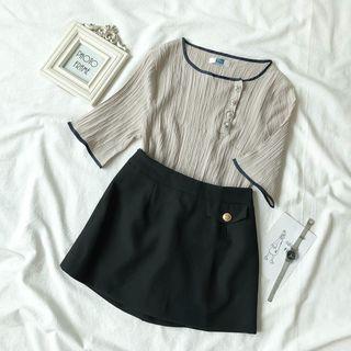Short-sleeve Knit Top / Plain Skort