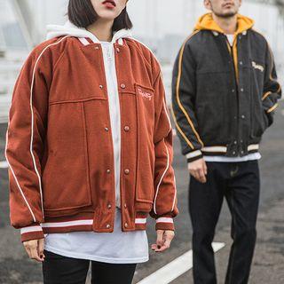 Letter Embroidered Hooded Padded Baseball Jacket