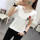 Short-sleeve Cross Strap Embroidery Top
