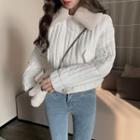 Furry Collar Padded Zip Jacket White - One Size
