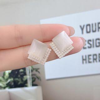 Square Faux Cat Eye Stone Alloy Earring 1 Pair - White - One Size