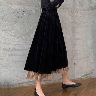Mock Two-piece Mid A-line Skirt