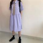 Tie-neck Short-sleeve Mini A-line Shirtdress