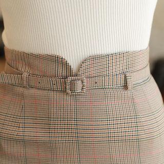 High-waist Glen-plaid Mini Skirt With Belt
